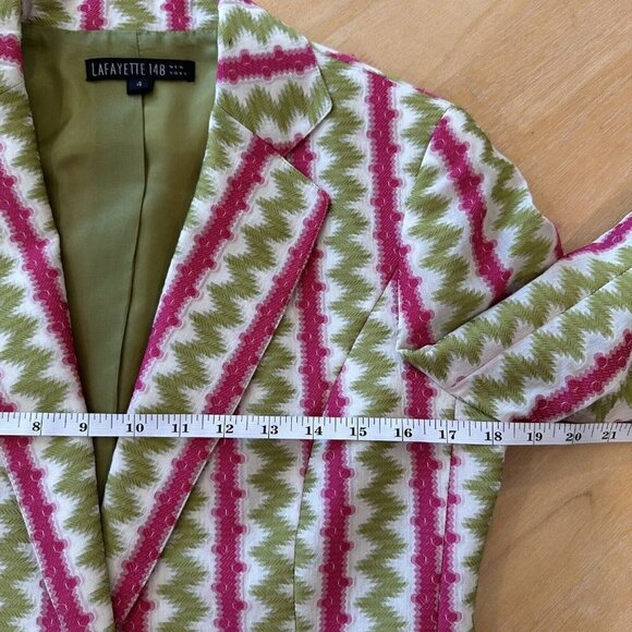 LAFAYETTE 148 New York Womens Green & Pink One Button Collar Blazer Jacket Sz 4 - Picture 11 of 12